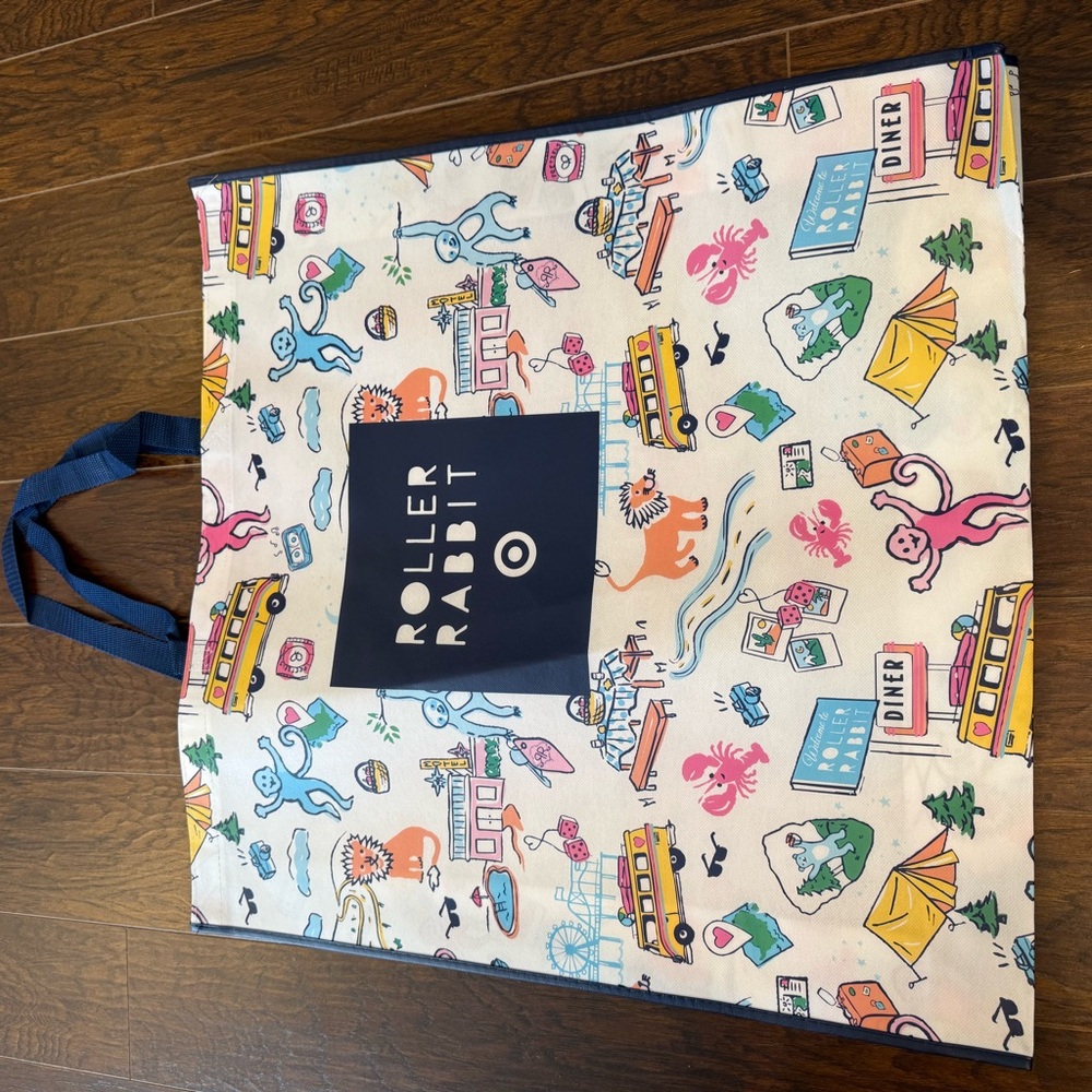 Roller Rabbit Multicolor Graphic Tote with Blue Handles